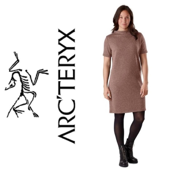 Arc'tery Laina MiniShift Dress Pullover Short Sleeve Mock Neck Knit Brown small - Picture 1 of 5